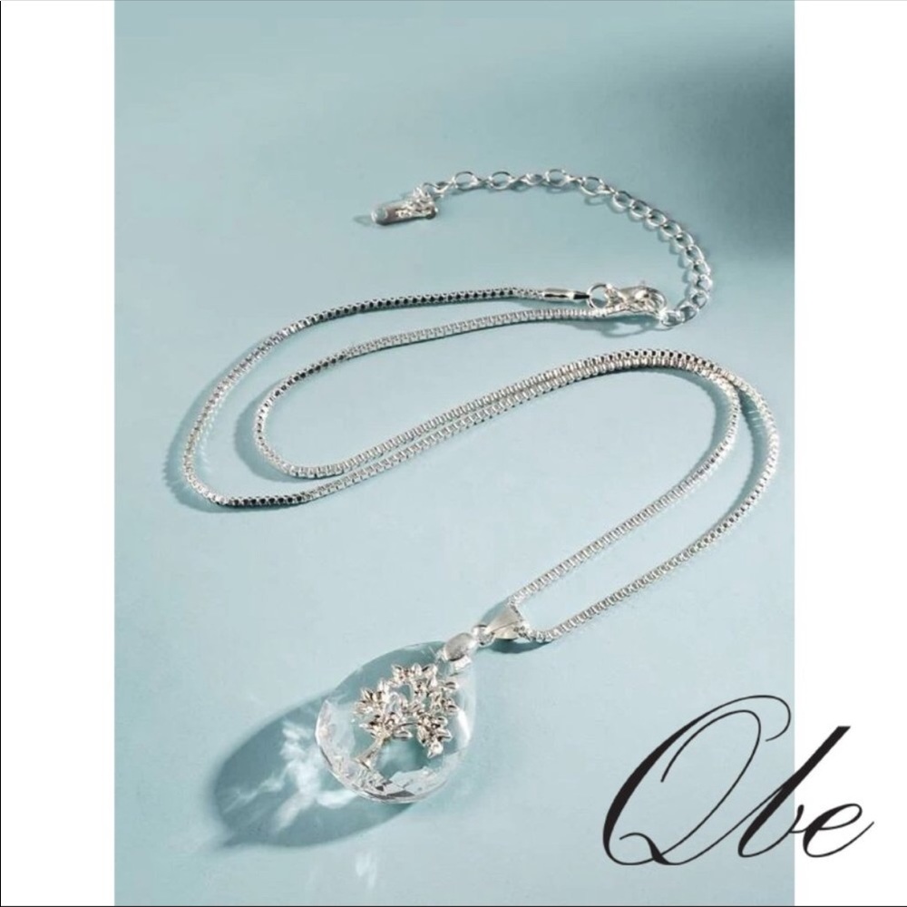 Crystal Rhinestone Drop Silver Necklace - Picture 2 of 3